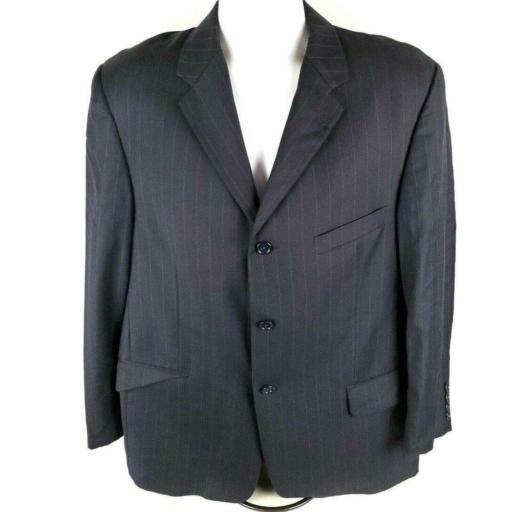 Claiborne 100% Wool Suit Jacket Mens Size 42 Black Striped Sports Coat Business